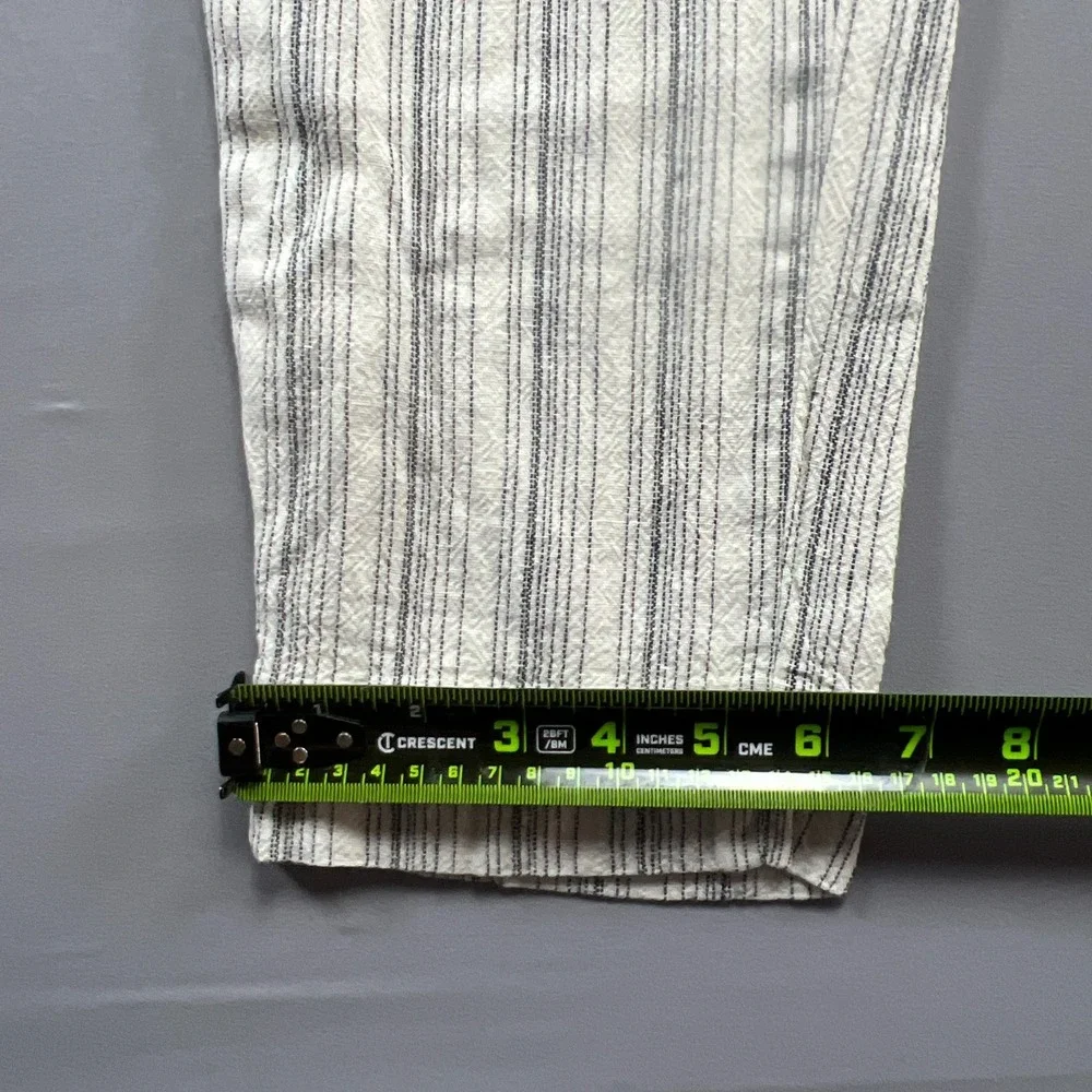 Banana Republic Hayden Pants Women 6 White Gray Striped Linen Slit Elastic Waist